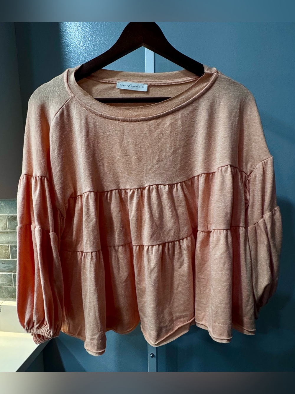 Ces Femme Creamsicle Peach Tiered Balloon Sleeve Babydoll Top S